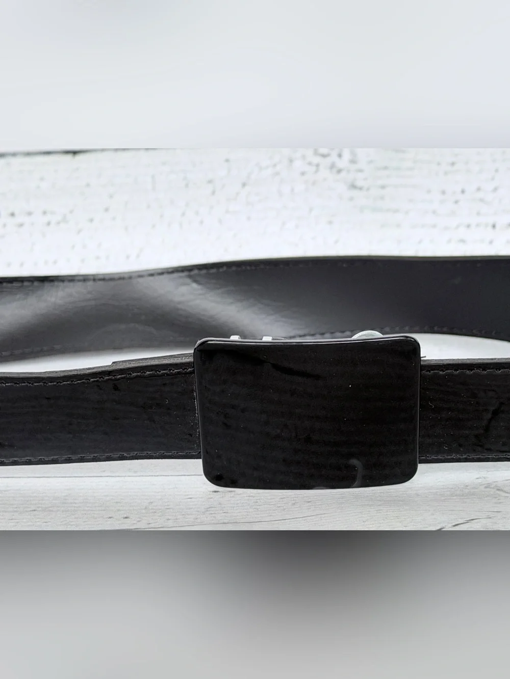 Women's Black Leather Waist Belt with Matte Square Buckle